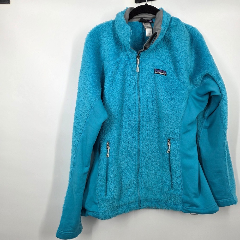 Patagonia Womens Size XL Jacket Teal Blue Deep Pile Sherpa Fleece Zipper Pockets